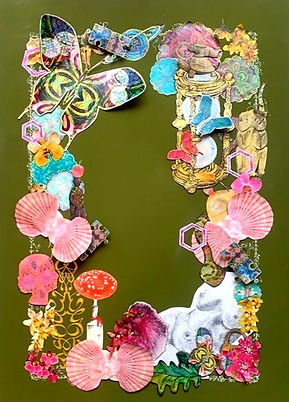 Contemporary Collage Digital Artwork - A beautiful detailled hand-cut collage. For a contemporary interior but equally suitable for a more traditional home. Shells, butterflies, mushrooms, birds and many more images to delight and discover.