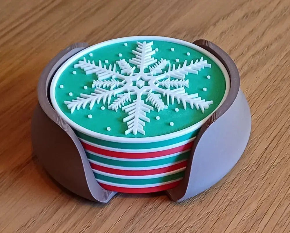 Christmas Snowflake Coasters Set of 4 with Holder 3D Printed Table Decor
