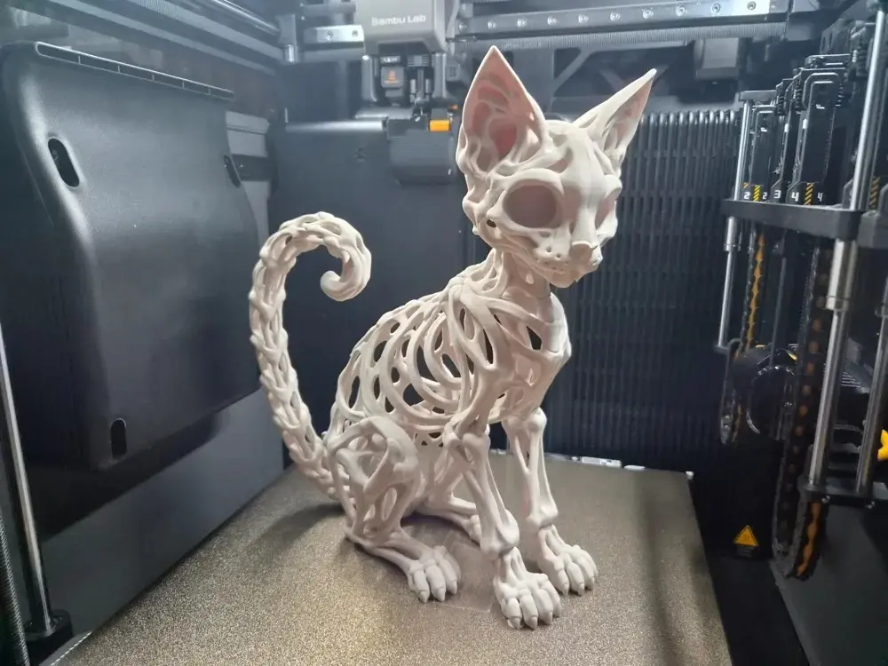 Bone Cat Skeleton Sculpture Halloween Gothic Decor 3D Printed