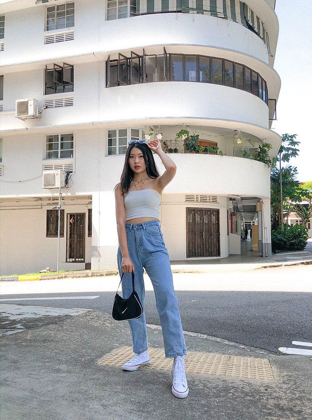 With a one shoulder top