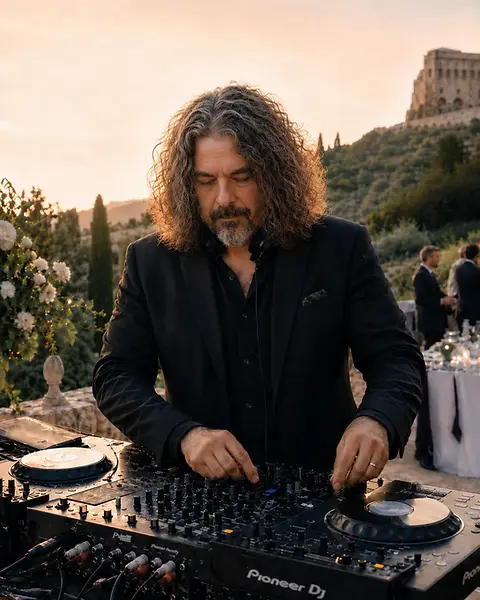 Joe Ferranti performing as a wedding DJ in Umbria for an international destination wedding