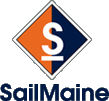 The Sail Maine logo. A half orange half blue diamond with a white s. Below in blue letters is SailMaine. 