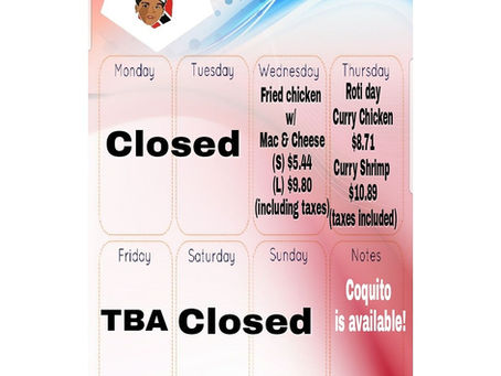 Weekly Menu 5/30- 6/2