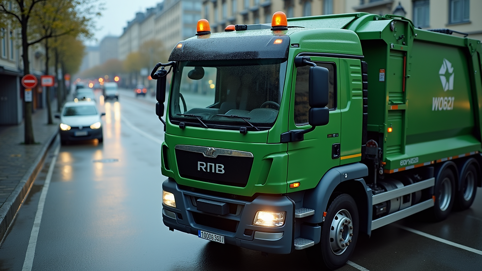 High angle view of waste collection truck equipped with RFID reader
