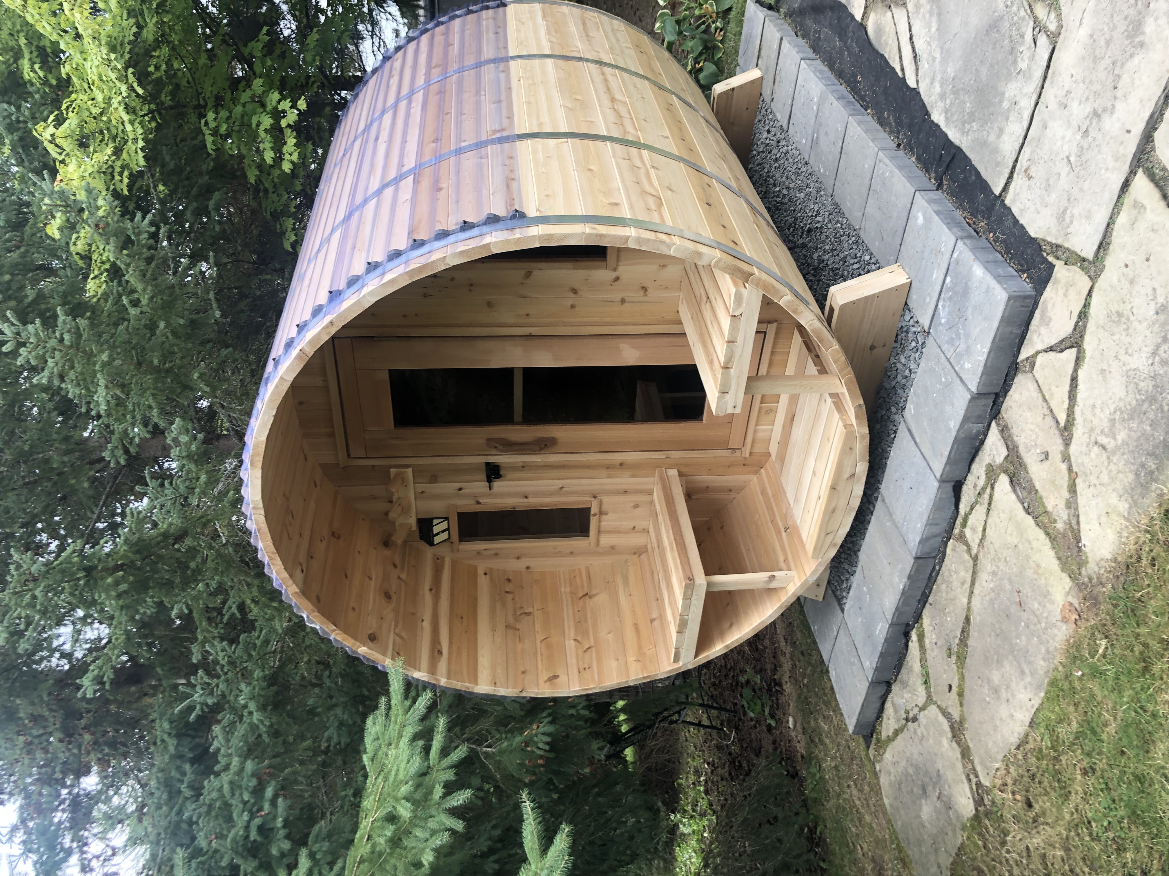 Cedar barrel sauna at Blue Mountains Bed and Breakfast