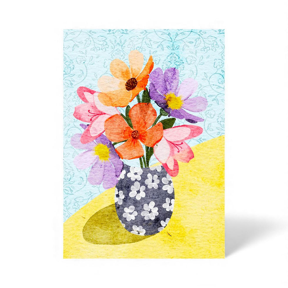 A5 Print of Cheerful Blooms Flower Vase