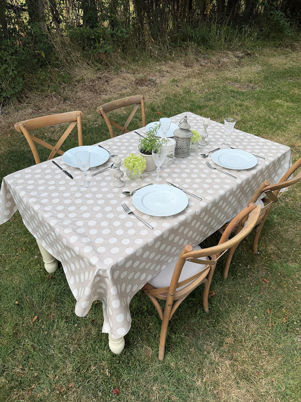 Thumbnail: Oatmeal Polka Dot Tablecloth with Parasol Hole