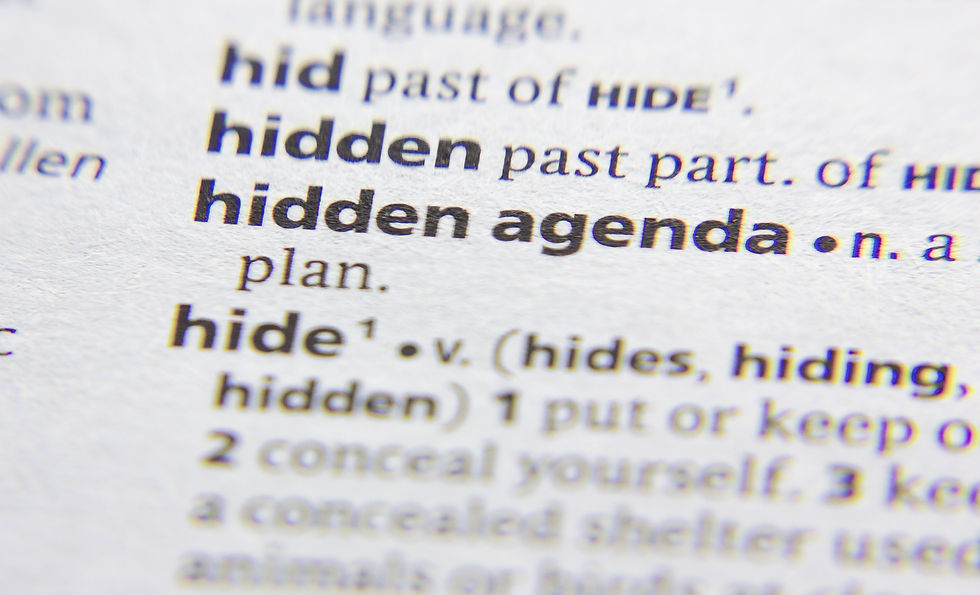 Hidden agenda word or phrase in a dictionary.