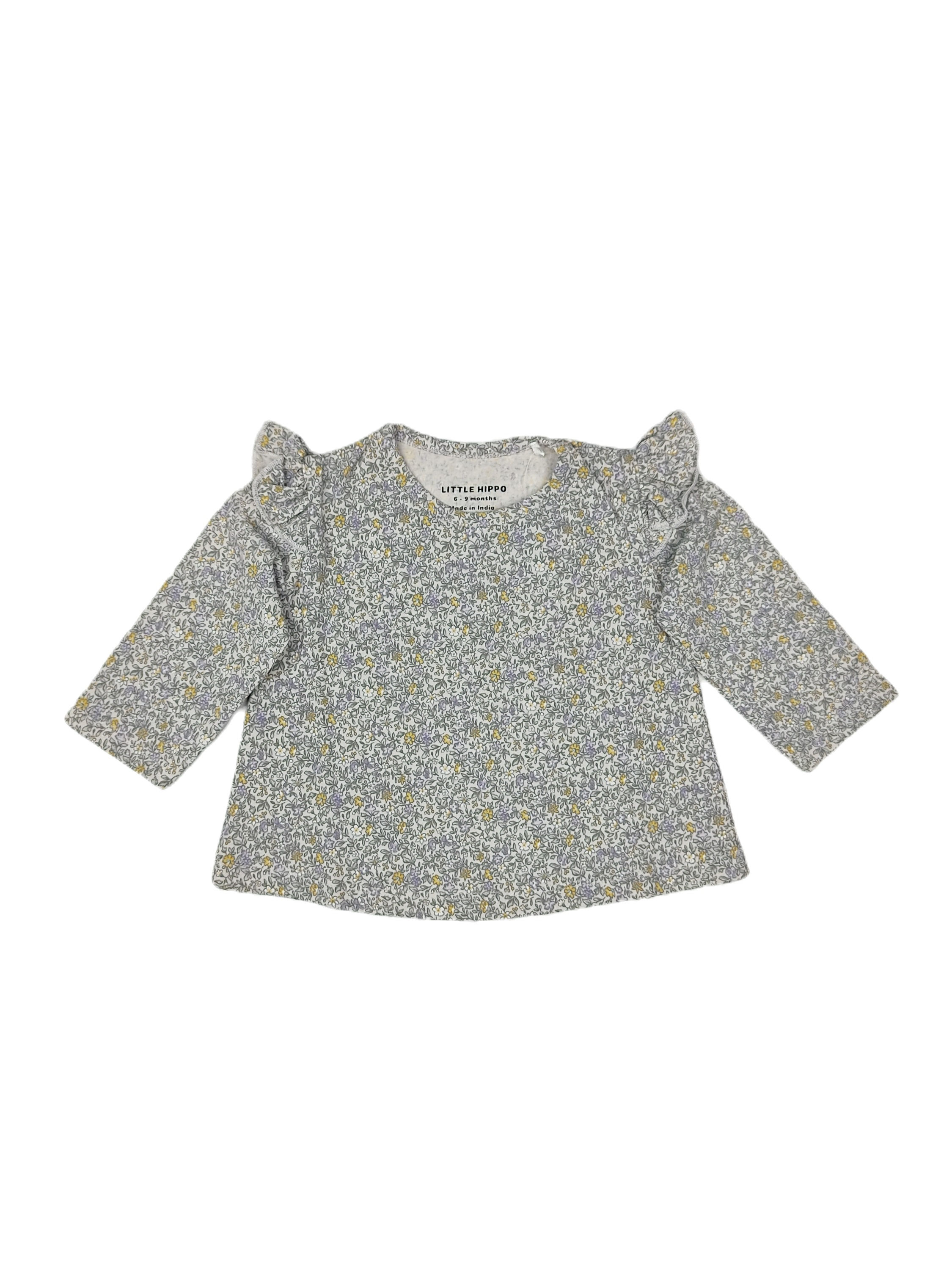 LITTLE HIPPO GREY FLOWER FRILL TEE
