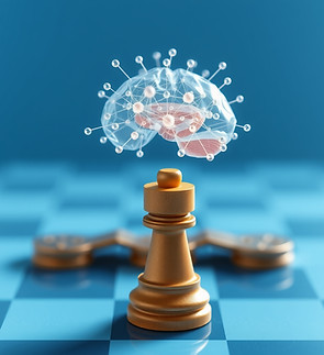 chess piece with hovering above transparent nodes in brain above in blue palette.jpg