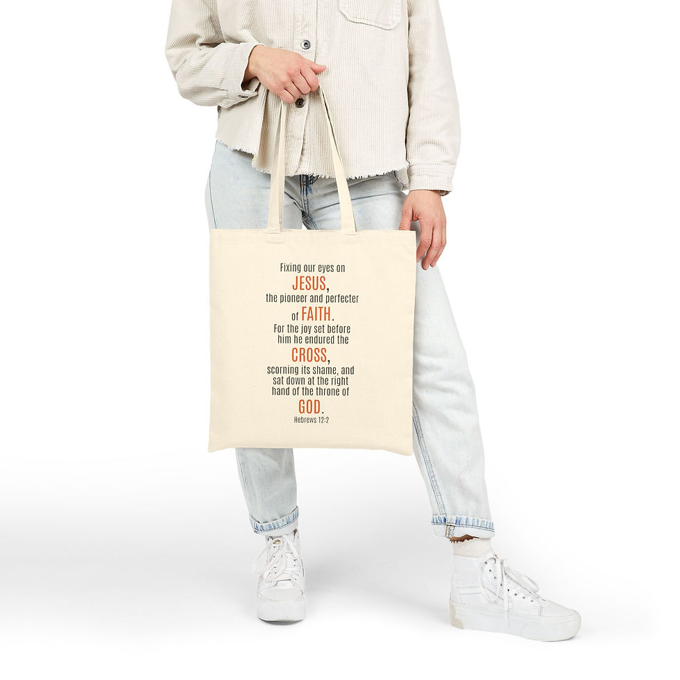Thumbnail: Cotton Canvas Tote Bag - Hebrews 12:2 full text