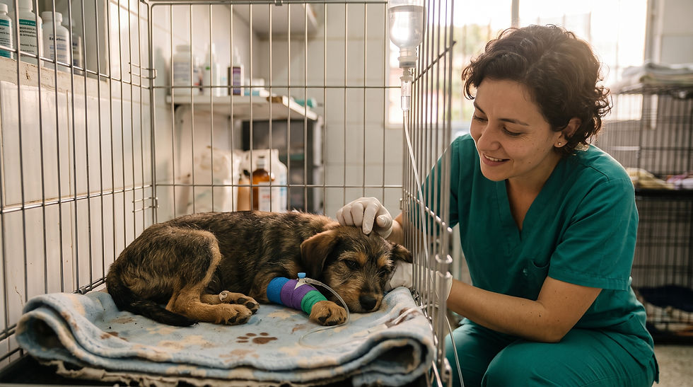 Cachorro con parvovirus recibiendo fluidoterapia en hospitalización veterinaria en Medellín.
