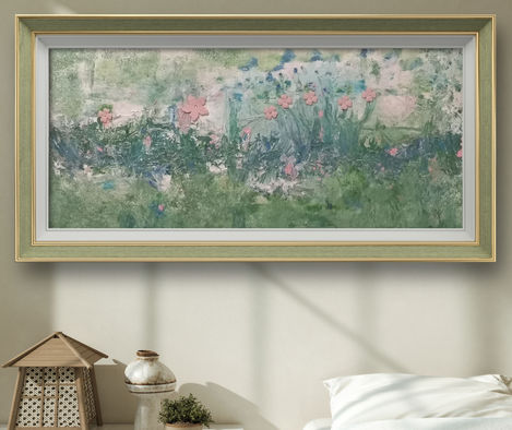 Acrylic Print, Meadow, Mixed media, flowers, green, blue, pink flowers, meadow, blooming, printable download.