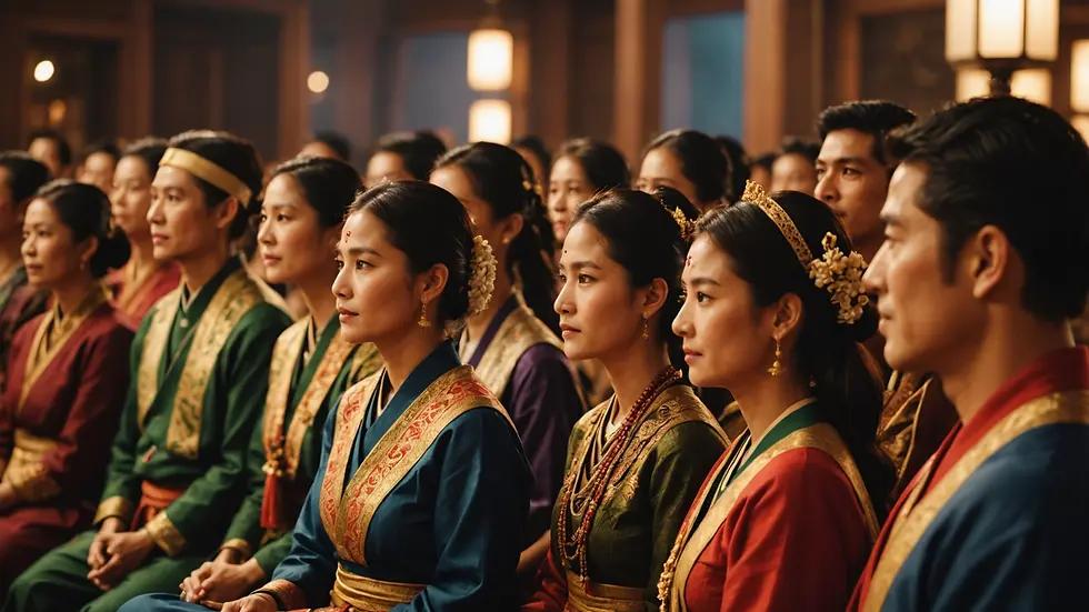 Eye-level view of a traditional greeting ceremony