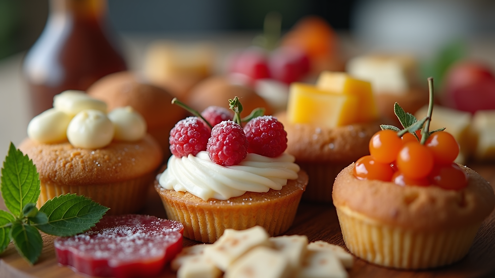 Eye-level view of a dessert charcuterie board with assorted sweets