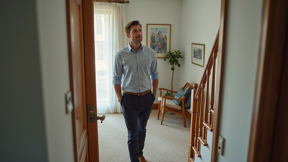 High angle view of a property manager inspecting a rental home