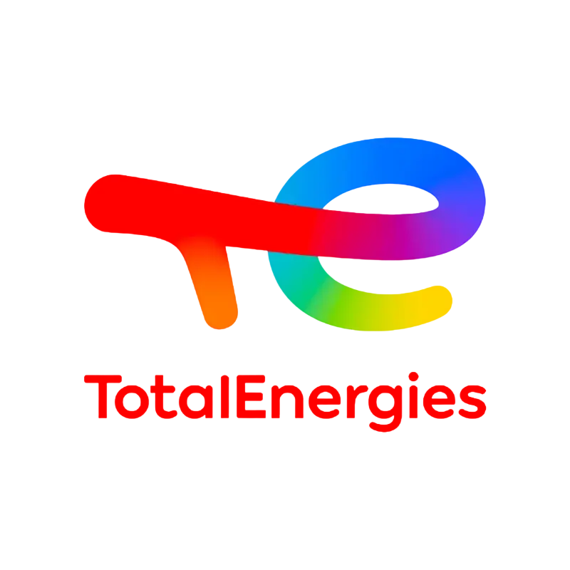 Digital logo graphic featuring the colorful, stylized TotalEnergies branding on a black background. The design is modern, vibrant, and minimalist.