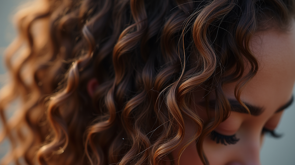 Close-up view of curly hair strands with natural shine