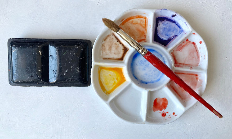 Photograph Angie Rogers. My porcelain palette with the colours I’ve used for this specific print.