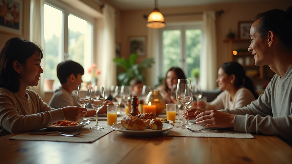 Eye-level view of cozy family dining setting