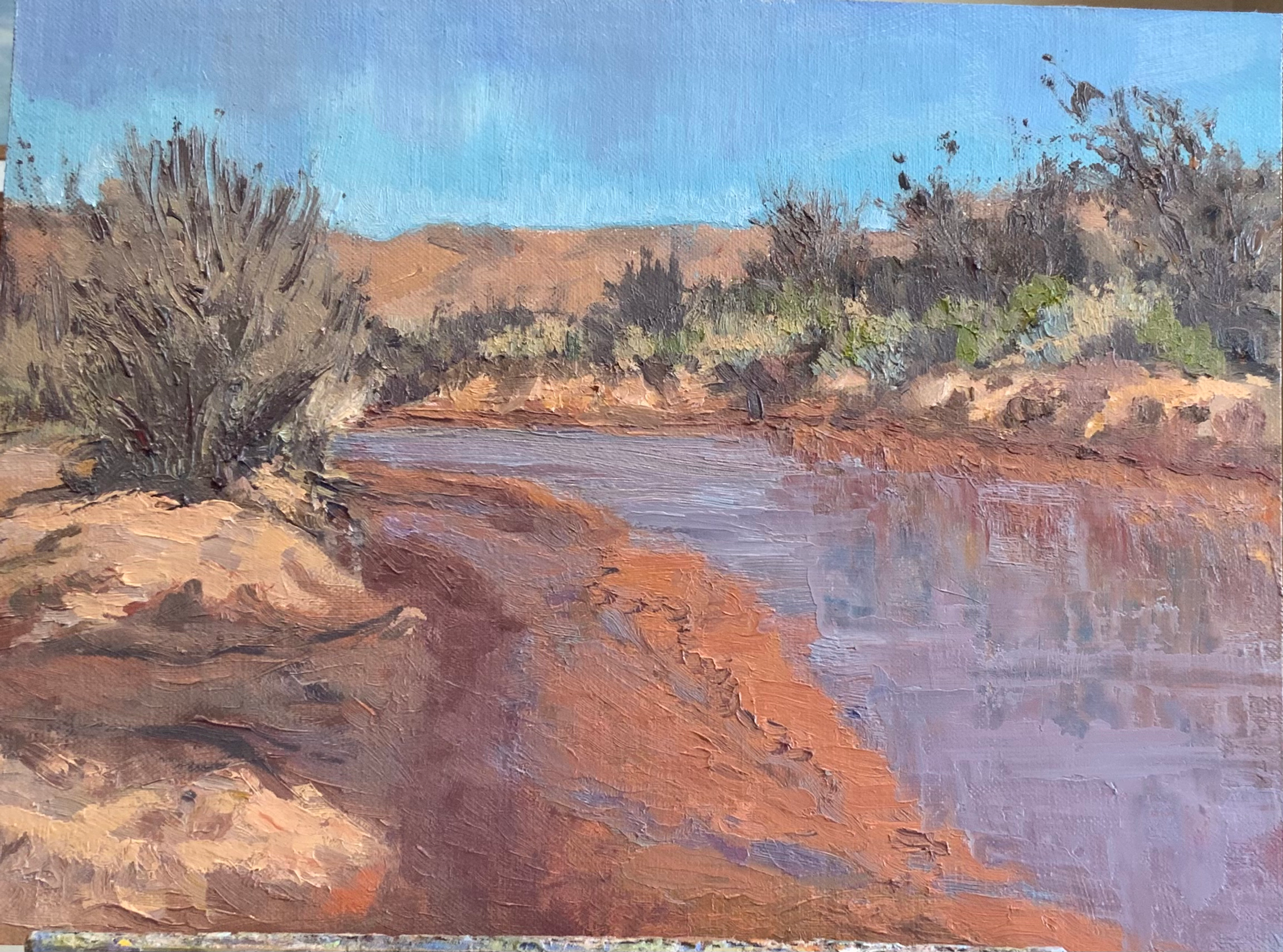 “Rain in the Desert” oil on linen panel 9 x 12 