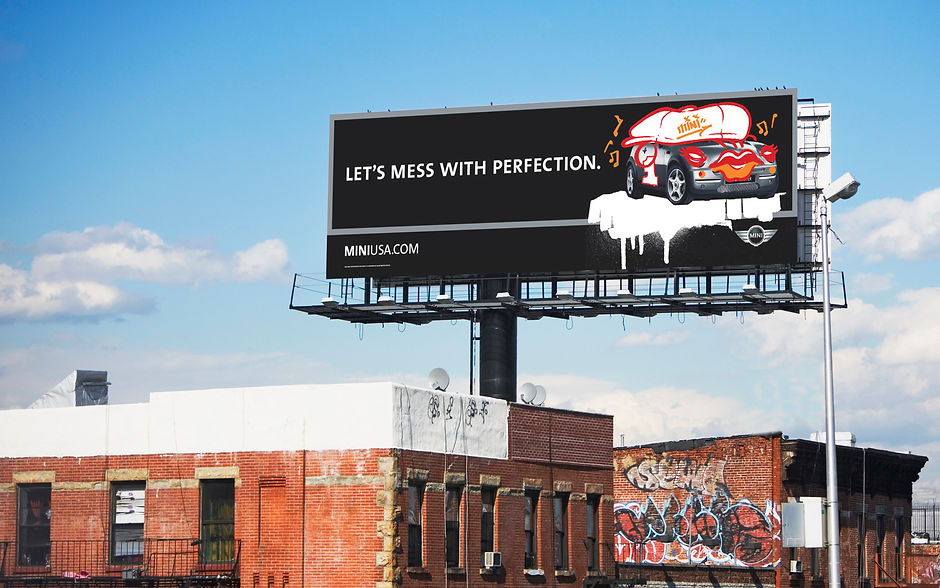 MINI Cooper billboard with graffiti by David Kinsey | Creative directed by Jon Bunning