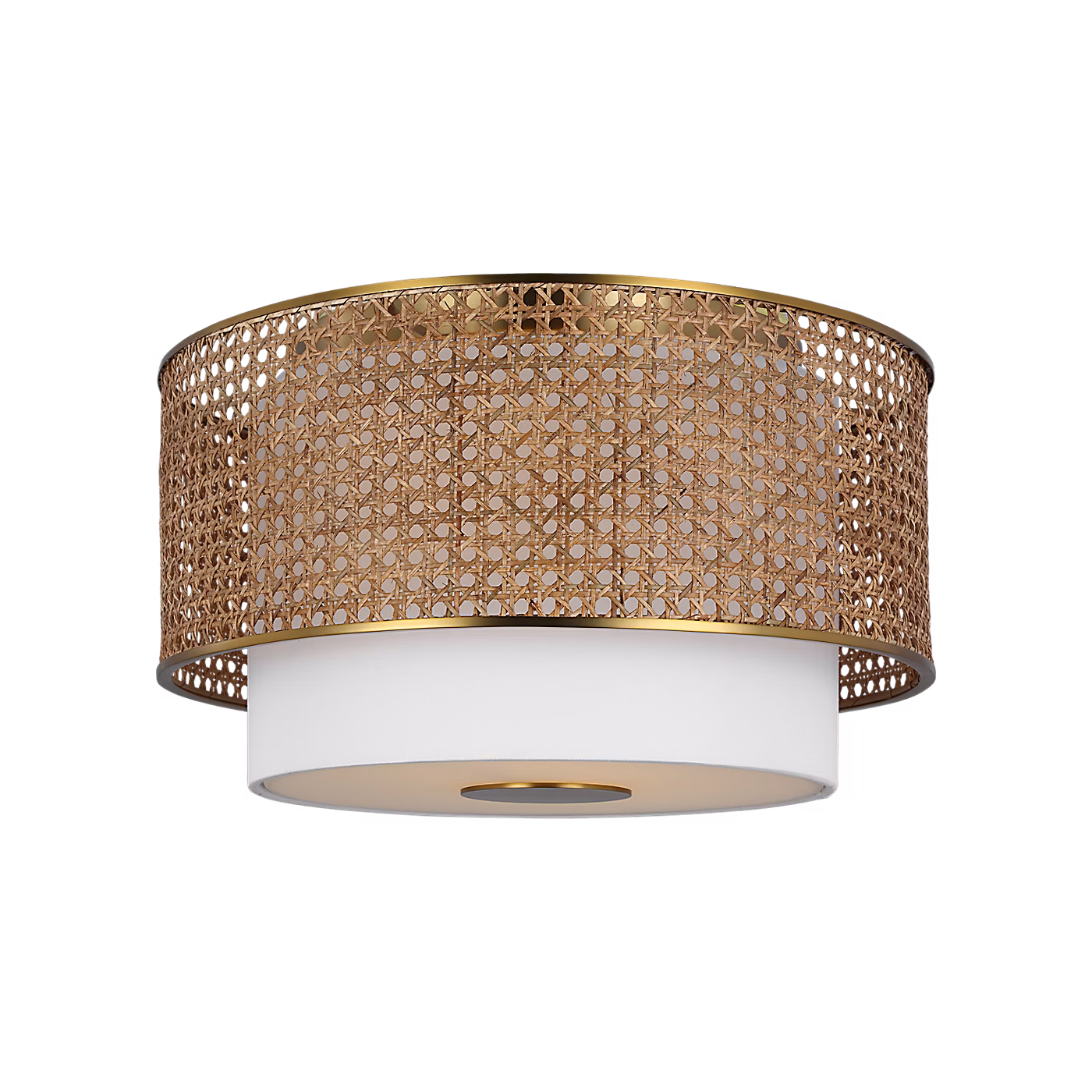 Blond rattan and frosted shade flushmount fixture