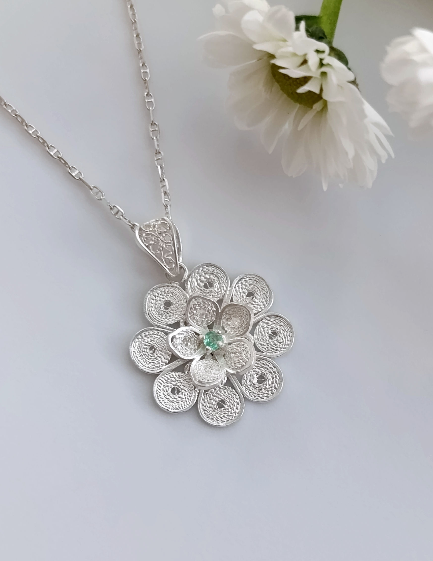 Collar, Flor, Esmeralda