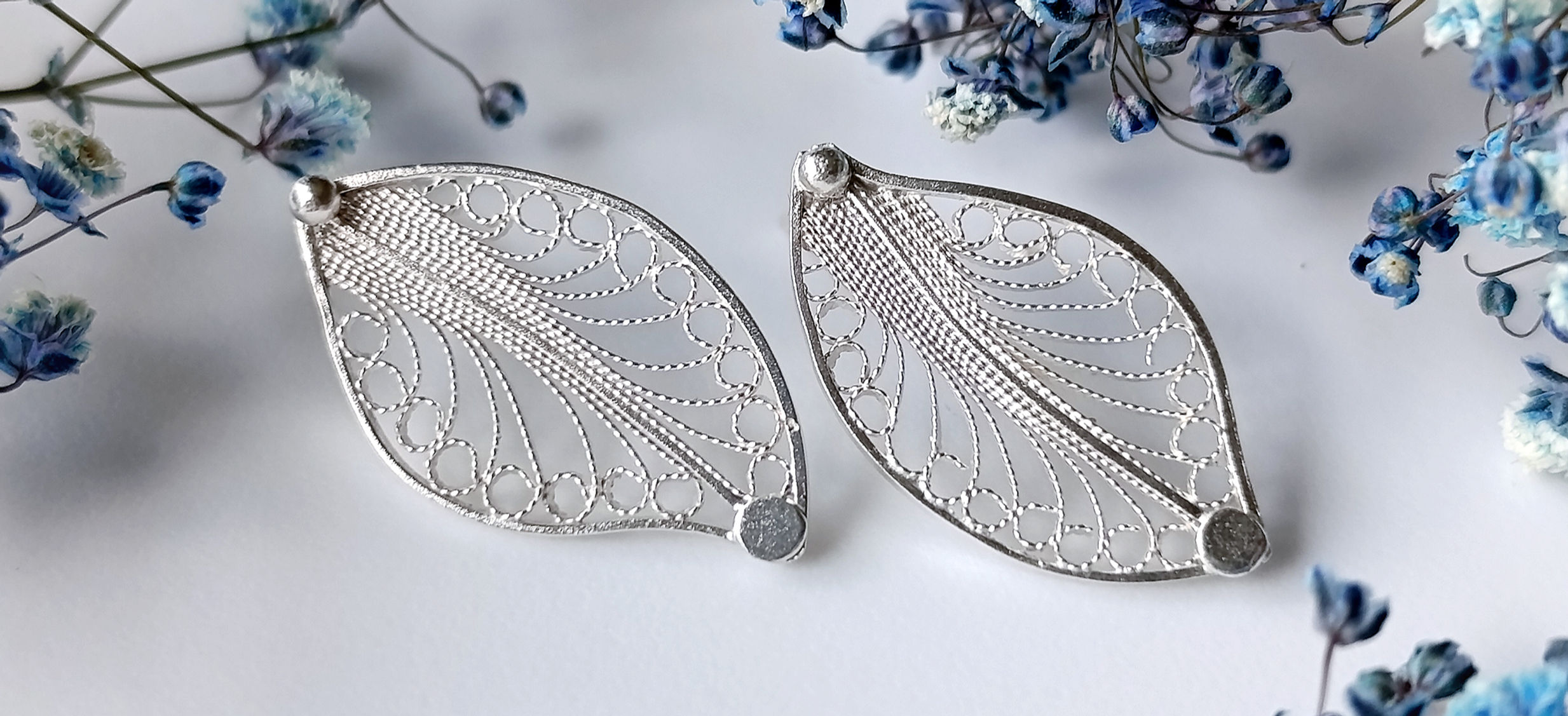 Hojas — Aretes en filigrana de plata