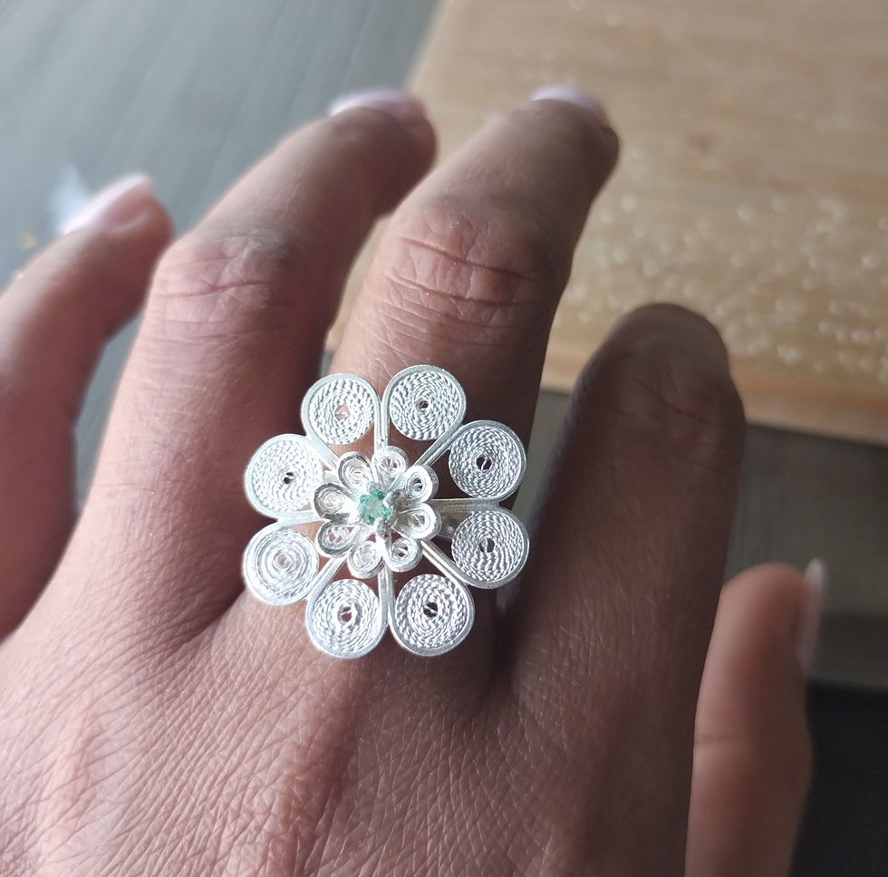 Miniatura: Anillo Flores 8 pétalos y Esmeralda