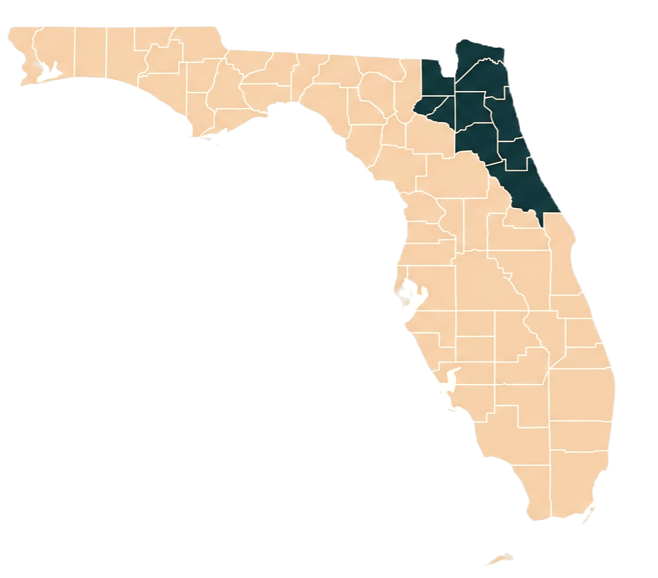 Florida map highlighting Jacksonville LVP flooring installation service area
