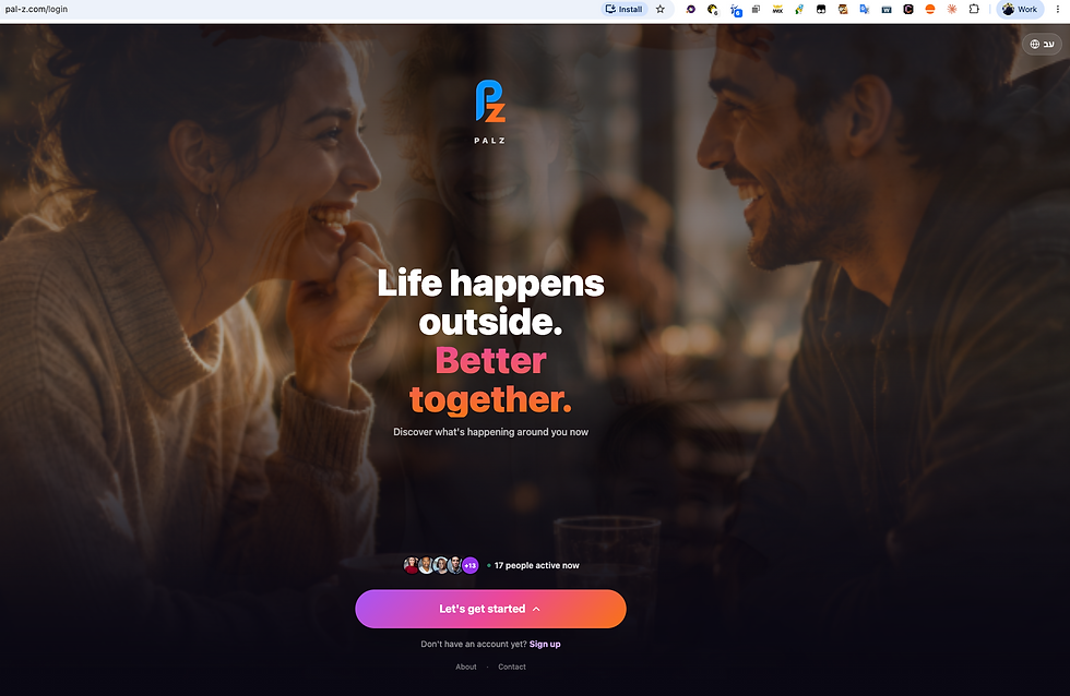 Palz login screen UI mockup