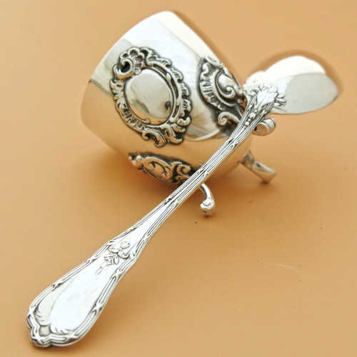 Antique French Sterling Silver Egg Cup & Spoon Set by Beunke W Fine