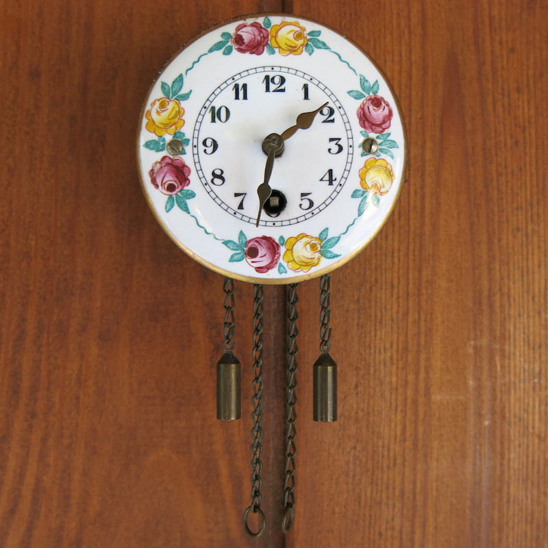 Antique French or German Hanging Clock Victorian Era Floral Decoration