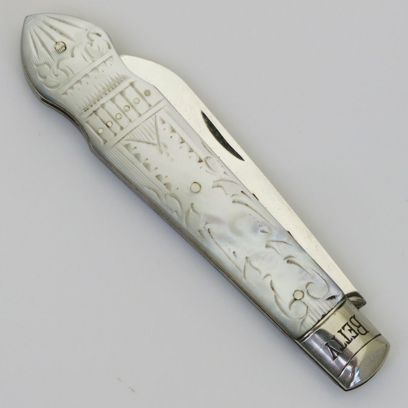 Beautiful Antique English Sterling Silver & MOP Mother of Pearl Folding Pocket Knife 1927 Sheffield BETTY