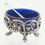 Thumbnail: Antique Art Nouveau French Sterling Silver Open Salt Cellars Set of 8 Double-Sided Grape Cobalt Blue Crystal Liner Hallmark