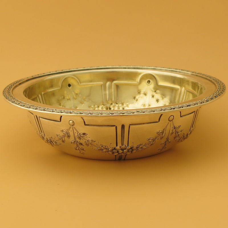 Antique French Gilt Sterling Silver Salad Serving Bowl in Louis XVI Style
