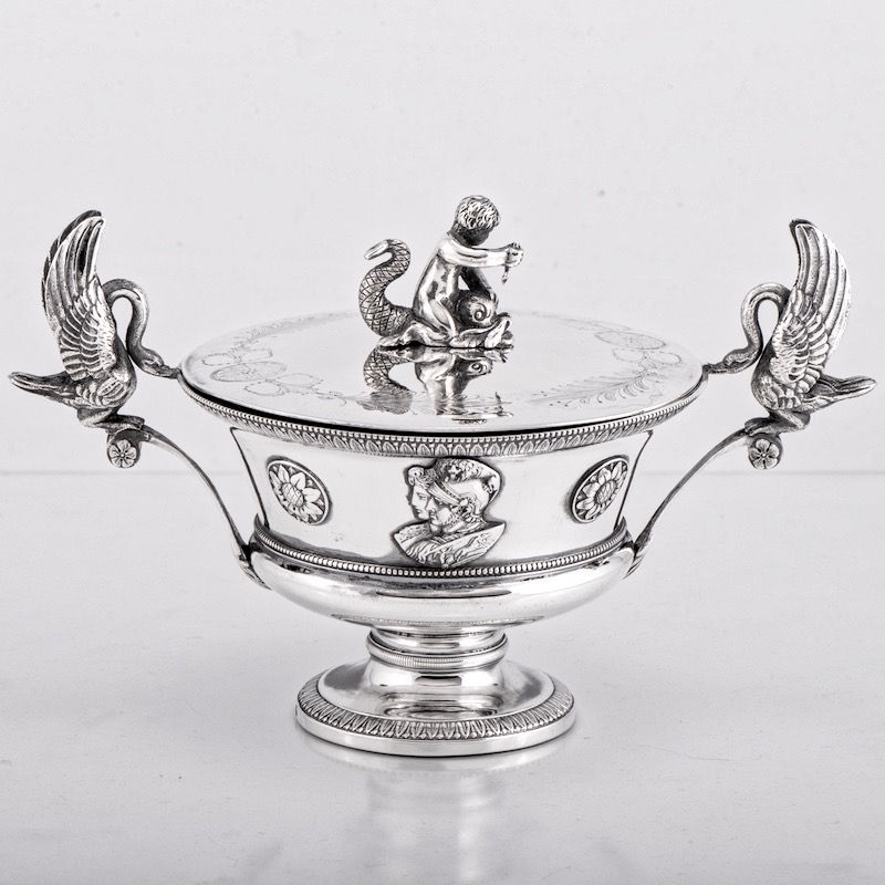 Exceptional Antique French sterling silver sugar bowl or centrepiece napoleon first empire style era hallmark rooster