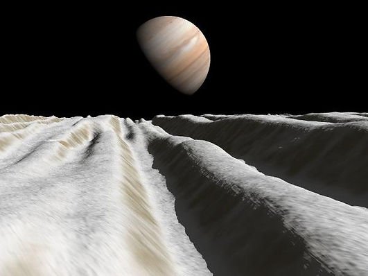 Imagem artistica de Ganimedes, o maior satélite de Júpiter.