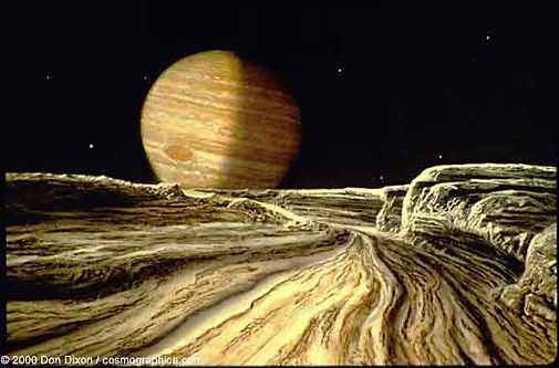 Imagem artistica de Ganimedes, satéite de Júpiter.