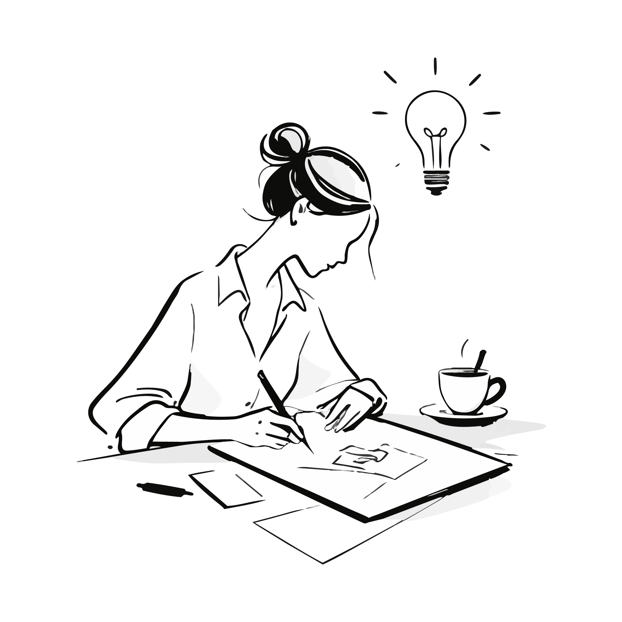 Illustration d’une directrice artistique dessinant une identité visuelle à partir d’une idée
