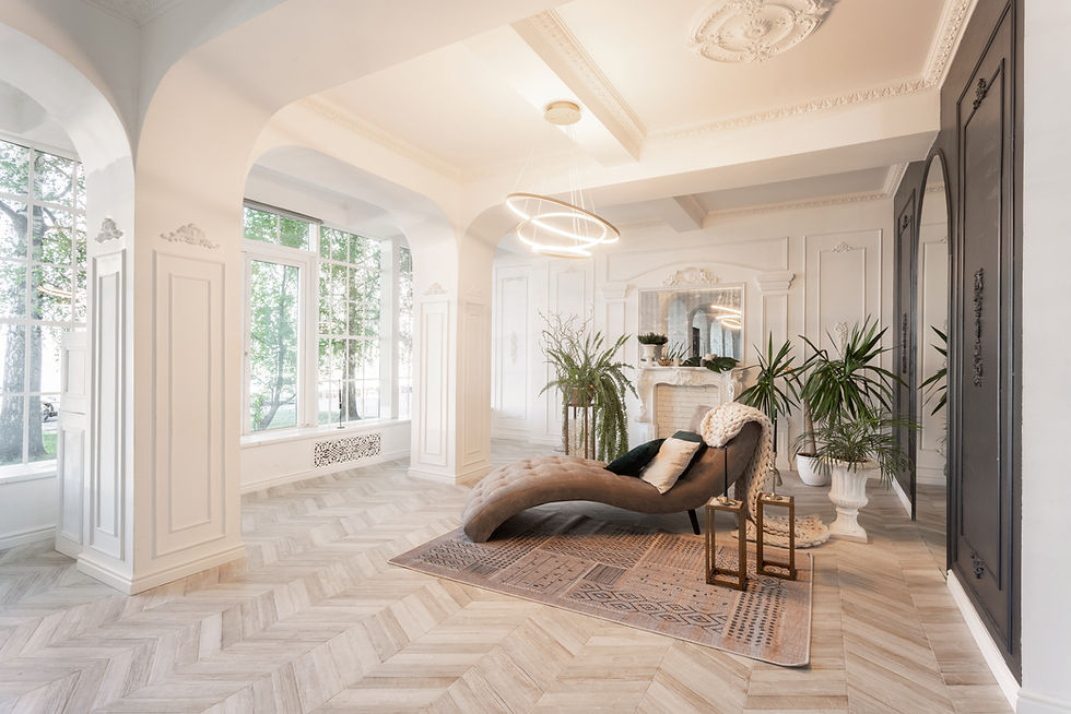 Intérieur lumineux orné de moulures et de rosaces en plâtre — projet La Maison du Plâtre