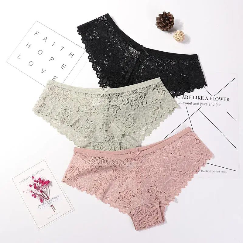 Thumbnail: **Sexy Lace Hollow Transparent Briefs — Women's Breathable Panty Set (3 Pcs)