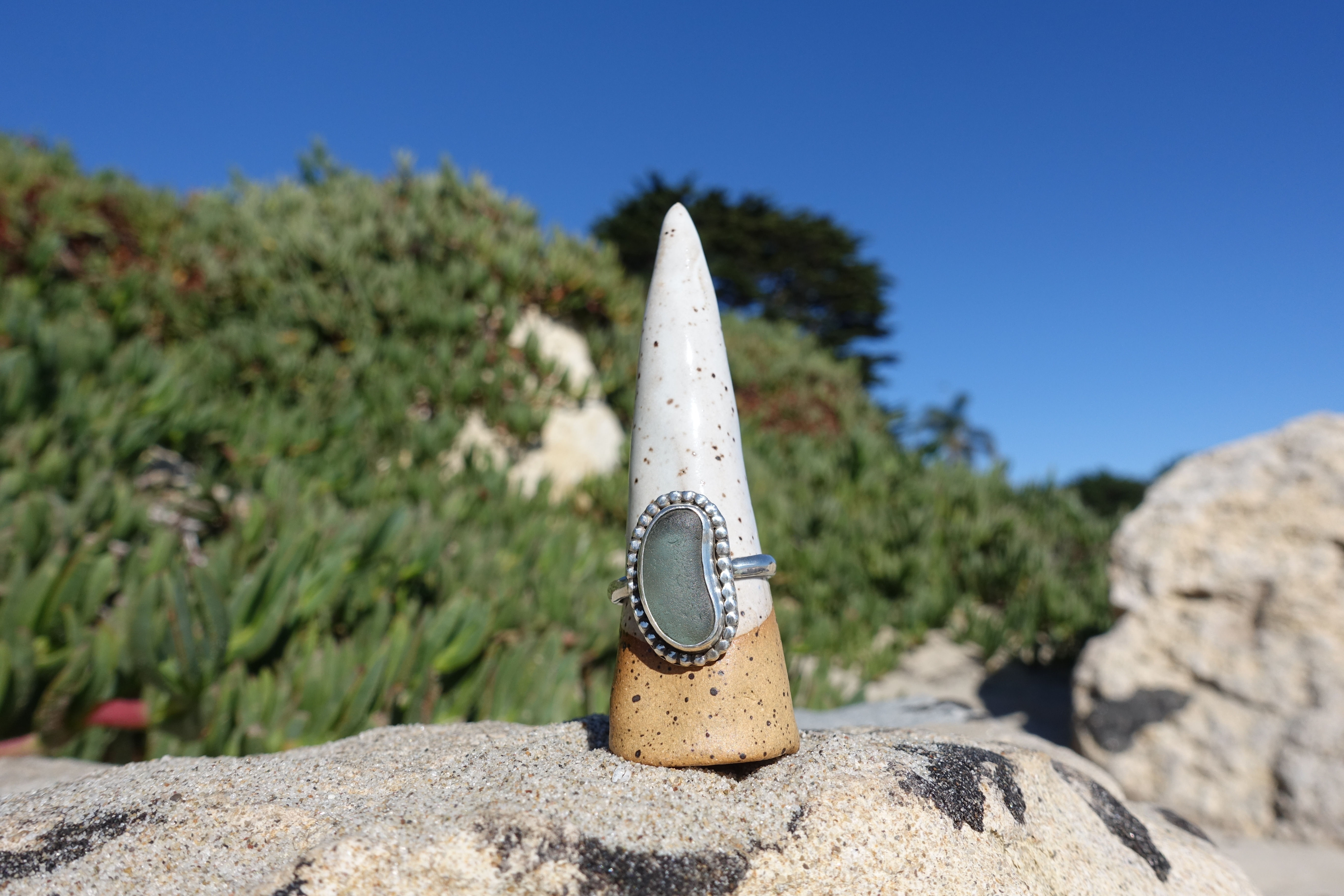 aqua seaglass ring - size 8