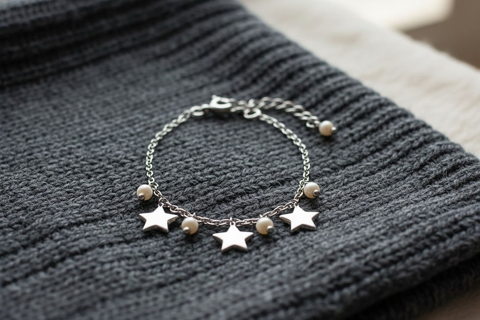 Muttermilchschmuck Armkette Samuel aus 925er Silber mit zarten Stern‑Details und Muttermilchperlen