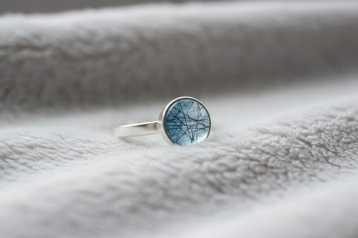 Tierhaarschmuck Fingerring Fledermaus mit Fell Hintergrund eingefärbt