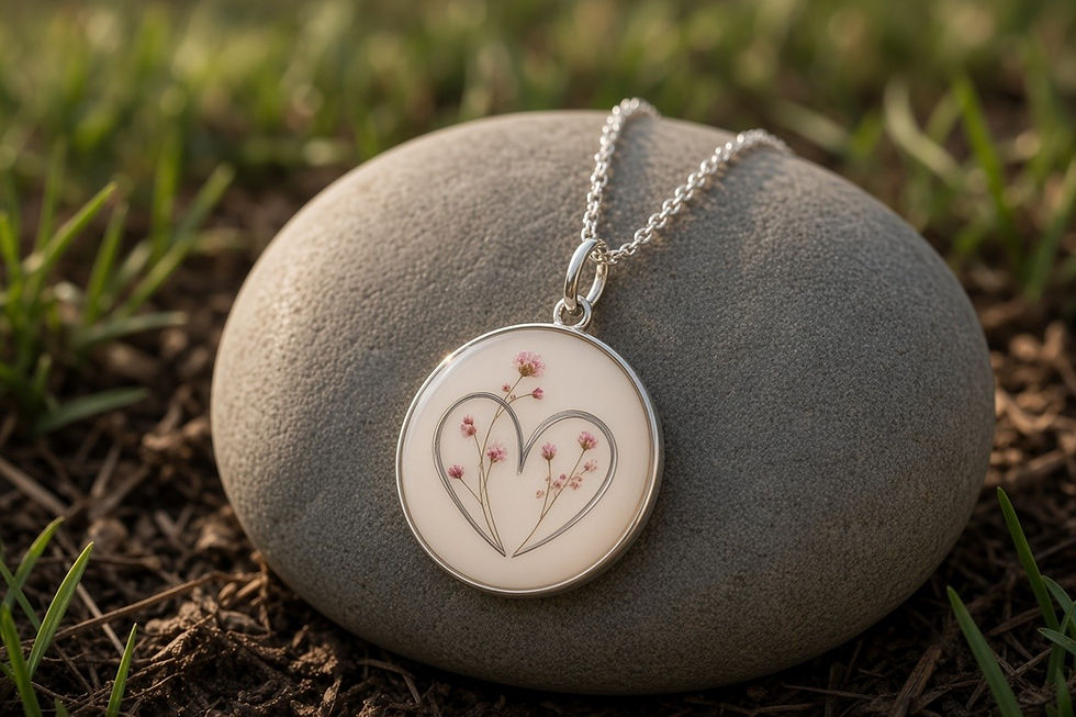 Muttermilchschmuck Halskette „Danilo“ mit einem Haar‑Herz und Blumenstrauss im Medaillon aus 925er Silber