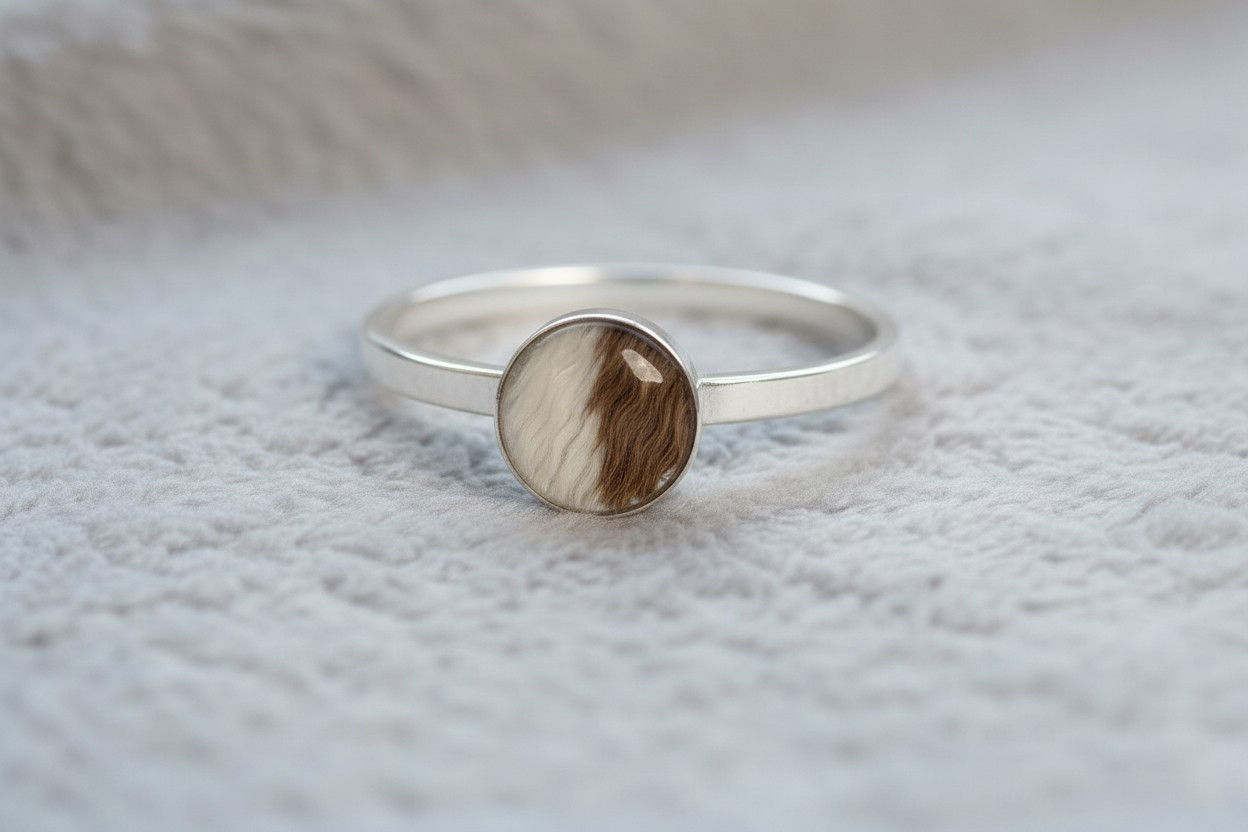 Tierhaarschmuck Fingerring Fledermaus mit Fell/Asche