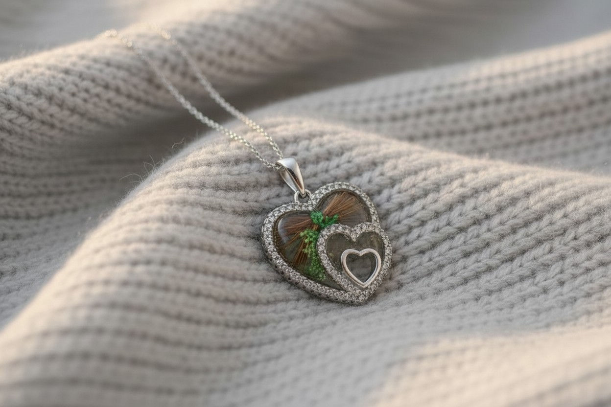 Tierhaarschmuck Halskette Wanda 2x2cm mit Asche & Fell