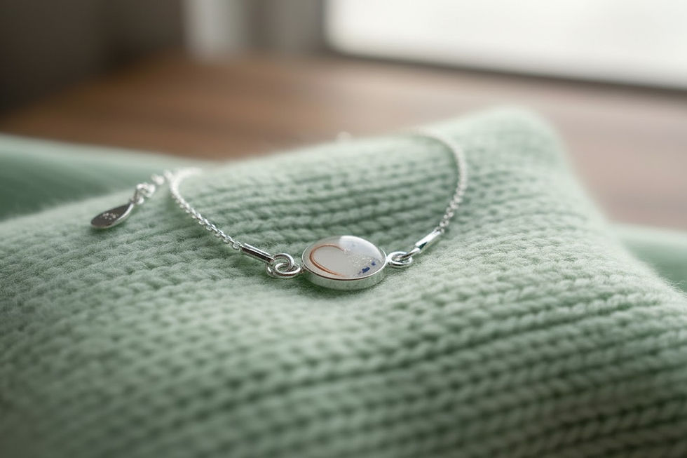 Muttermilchschmuck Armkette Wilma aus 925er Silber mit Muttermilch‑Medaillon und halbem Haar‑Herz.